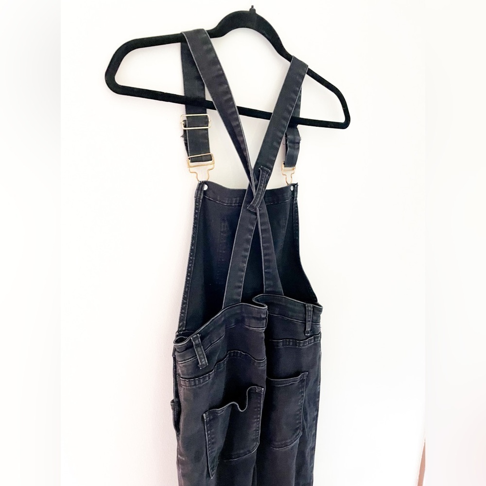 Revolve WeWoreWhat High Rise Skinny Overalls in Black Size M Stretch Gold Button - Picture 6 of 10